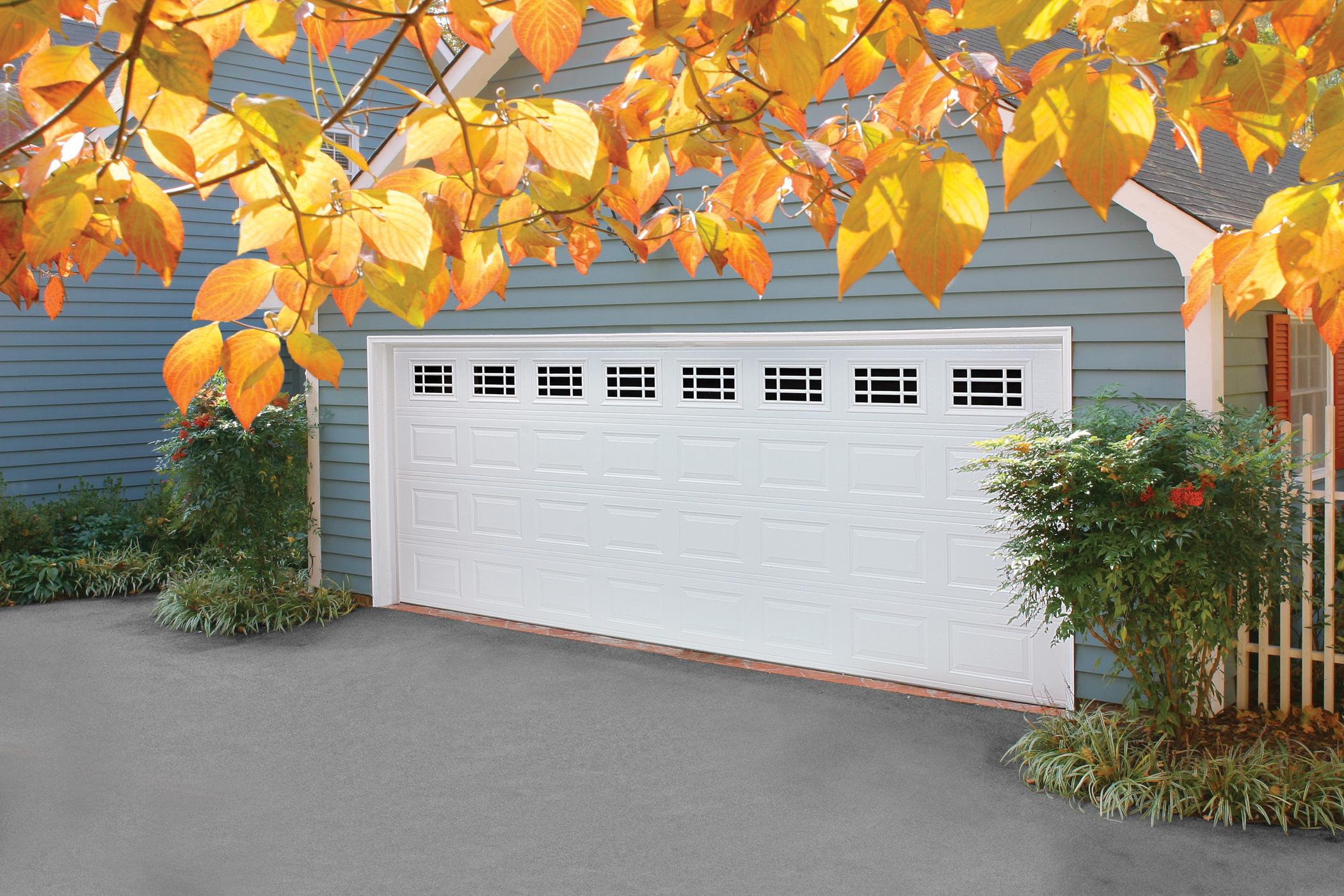 H Short Panel Glazed True White Steel Double Garage Door C 21