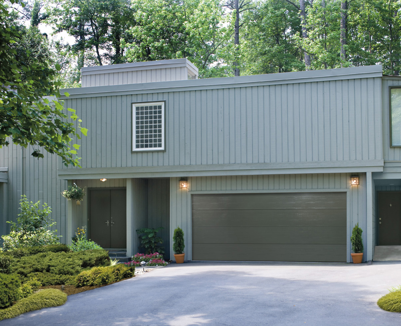 H Flush Panel Closed Custom Paint Greenish Steel Double Garage Door