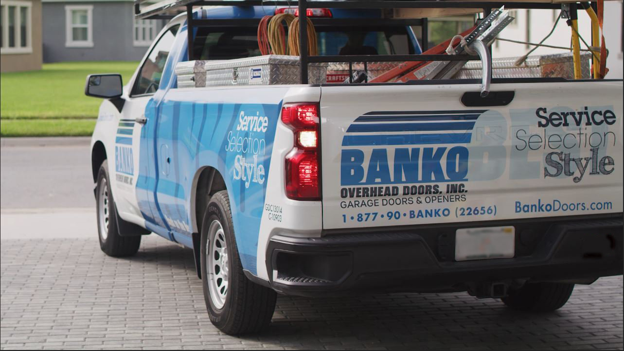 Banko Overhead Doors garage door repair service trucl