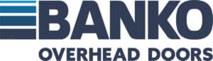 Banko Overhead Doors logo with three stacked blue bars to the left of the word “BANKO” and “OVERHEAD DOORS” in smaller text below.