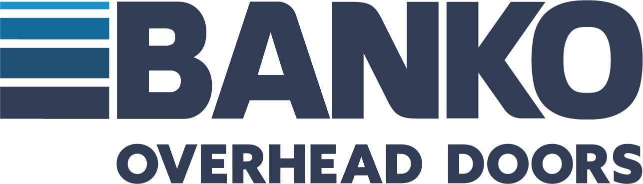 Banko Overhead Doors logo with three stacked blue bars to the left of the word “BANKO” and “OVERHEAD DOORS” in smaller text below.