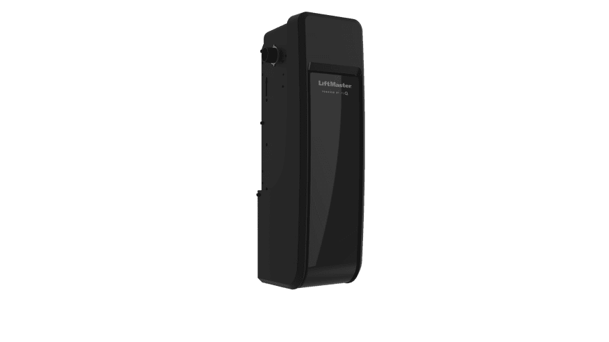 Black LiftMaster garage door opener, model 8500W, mounted vertically with a sleek, rectangular design against a plain white background.